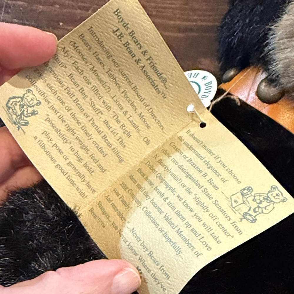 Boyds Bears Black and Tan Plush Bear 20th anniversary Burlington P. Beanster - Picture 3 of 6